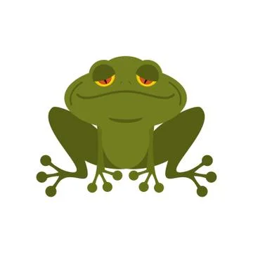 Frog. Green melancholy Toad. Cute freshwater with sad eyes. Marsh animal. Stock Illustration