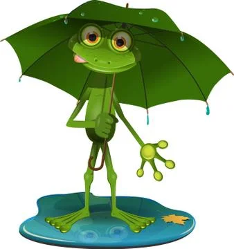 Frog with a green umbrella Stock Illustration