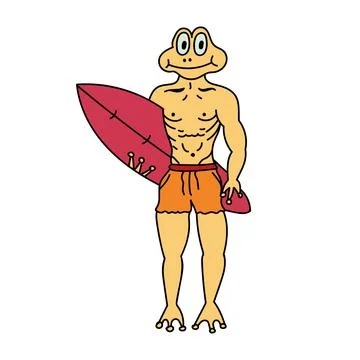 Frog head, Frog man, Surfing, Hand drawing Stock Illustration