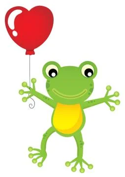 Frog with heart shaped balloon theme Stock Illustration