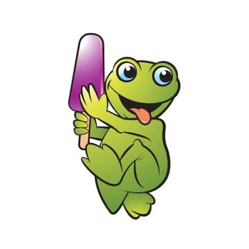 Frog with ice popcicle Stock Illustration