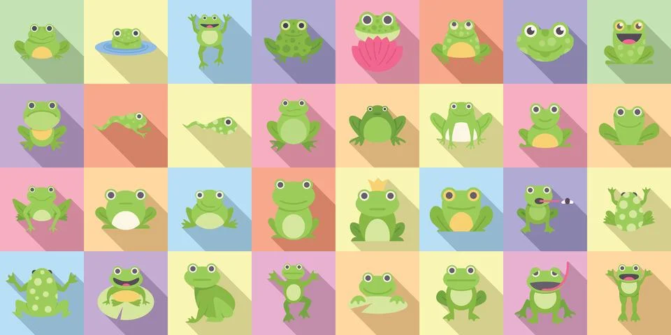 Frog icons set flat vector. Toad water Stockillustratie
