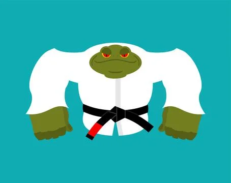 Frog in judo kimono. Karate toad mascot. Angry sport animal Stock Illustration