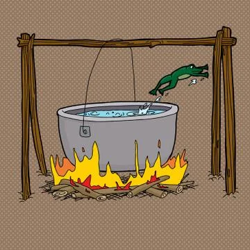 Frog Jumping Out of Campfire Pot Stock Illustration