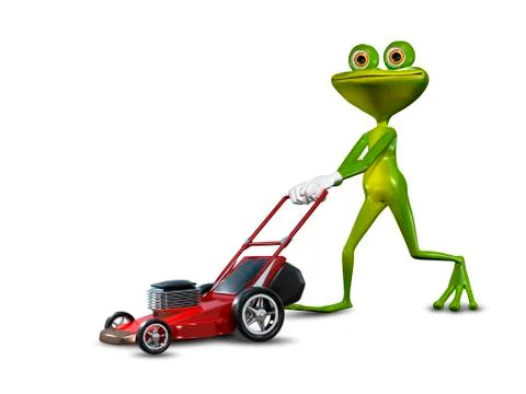Frog with a lawn mower Stock Illustration