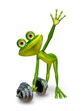 Frog lifts a dumbbell Stock Illustration