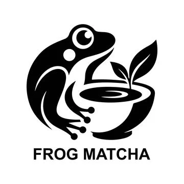 Frog Matcha Logo Design with Cute Amphibian and Tea Bowl Stock Illustration