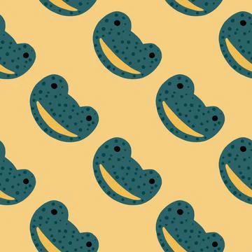 Frog pattern seamless in freehand style. Head predator on colorful background Stock Illustration
