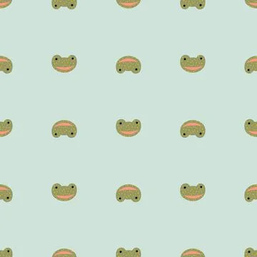 Frog pattern seamless in freehand style. Head predator on colorful background Stock Illustration