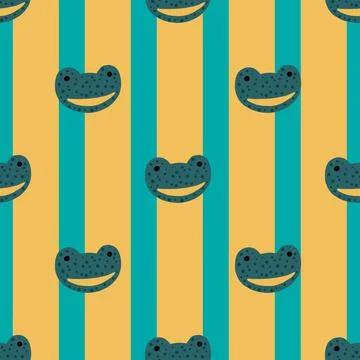 Frog pattern seamless in freehand style. Head predator on colorful background Stock Illustration
