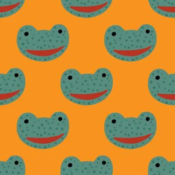 Frog pattern seamless in freehand style. Head predator on colorful background Stock Illustration