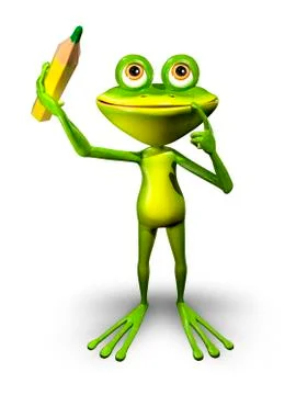 Frog with Pencil Stock Illustration