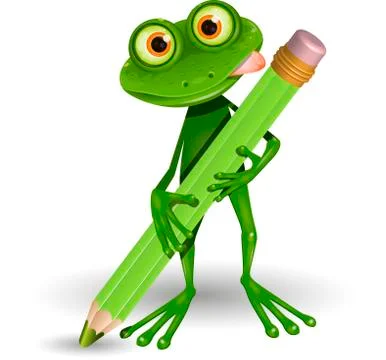 Frog with Pencil Stock Illustration