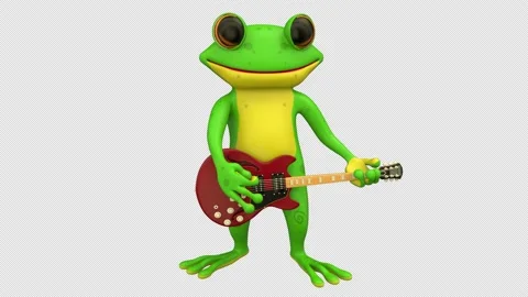 Frog playing guitar - 3d render looped with alpha channel. Stock Footage 171159209