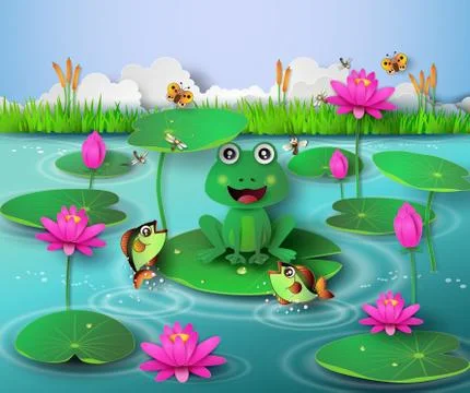 Frog in the pond. Stock Illustration