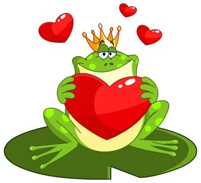 Frog prince with heart Stock Illustration
