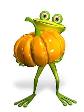 Frog with a pumpkin Stock Illustration