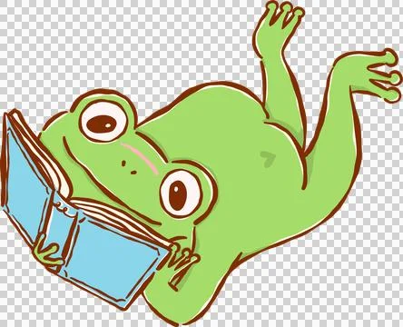 Frog Reading Book Happy Bookish Animal Cartoon Hand Drawn Stock Illustration