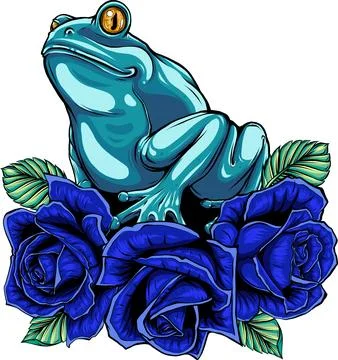 Frog on red roses with leaves vector illustration design on white background Stock Illustration