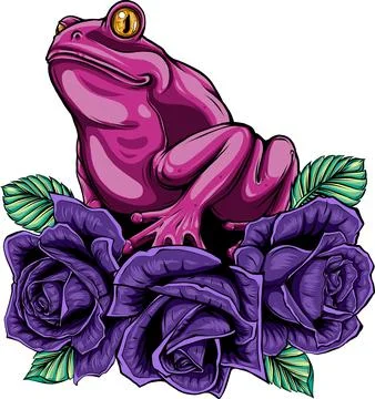 Frog on red roses with leaves vector illustration design on white background Stock Illustration