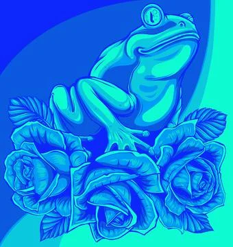 Frog on red roses with leaves vector illustration design on white background Illustrazione stock