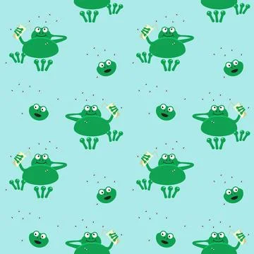 Frog rest on vacation. Seamless pattern with animals. Comic vector illustra.. Stock Illustration