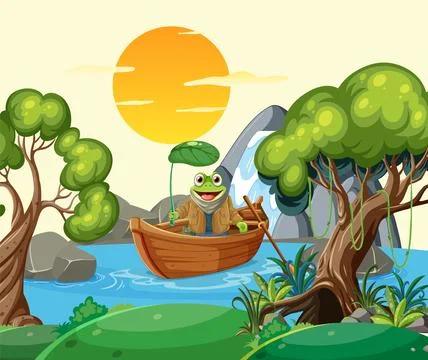 Frog Sailing at Sunset Stock Illustration