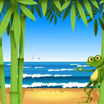 Frog on sandy to seacoast Illustrazione stock