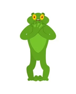 Frog scared OMG emotion. Toad Oh my God emoji. Frightened Anuran. Vector illu Stockillustratie