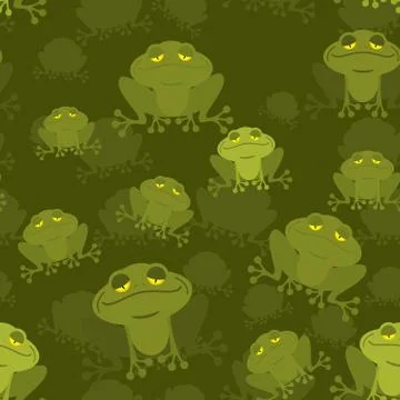Frog seamless pattern. Green Toad in swamp. Many Amphibious animal texture. G Stock Illustration