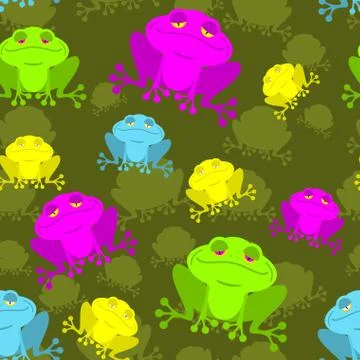 Frog seamless pattern. Poisonous frog in  bog. Background of reptiles. Orname Stock Illustration