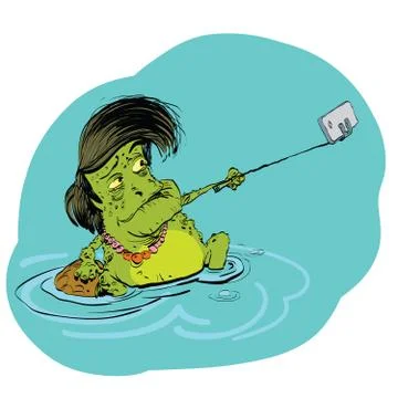 Frog selfie with a smartphone Stock Illustration