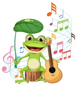 Frog Serenade with Musical Notes Stock Illustration