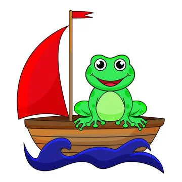 A frog is sitting on a boat 스톡 일러스트