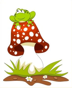 Frog sitting on a mushroom Stock Illustration