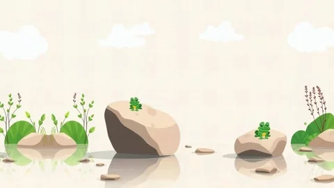 Frog Sitting on River Rock - Calm Animated Scenery Stock Footage 305729516