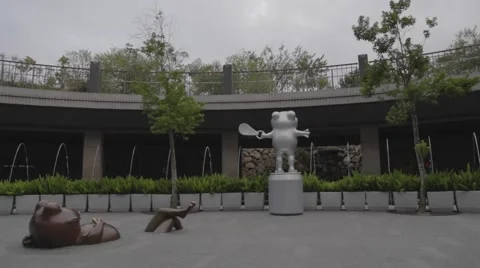 The frog statue at Da-an park sunken garden Stock Footage 43271499