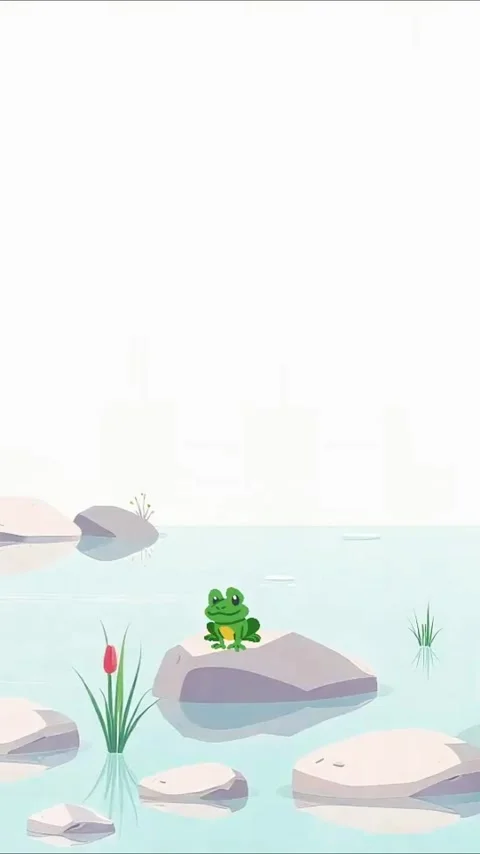 Frog on Stone Animated Scene - Relaxing Stream Background Stock Footage 305729167