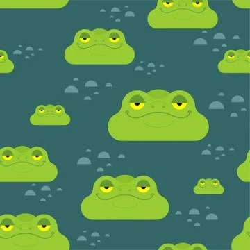 Frog in swamp pattern seamless. Toad background. Baby cloth texture. vector o Stock Illustration