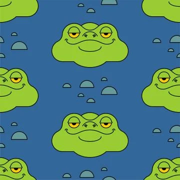 Frog in swamp pattern seamless. Toad background. Baby cloth texture. vector o Stock Illustration