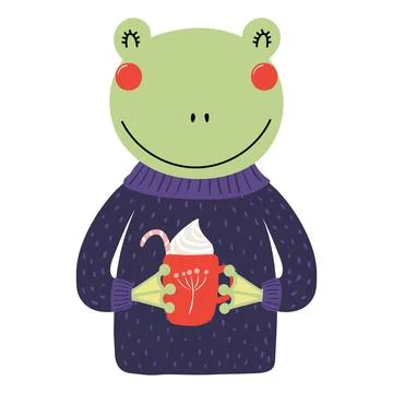Frog in a sweater, with mug isolated Stock Illustration