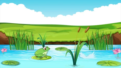 A Frog Swims On A Leaf In A Lake Video stock 281291602