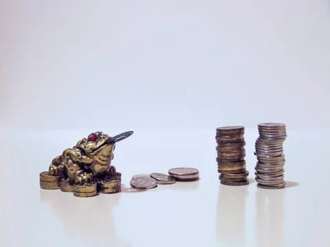 Frog Symbolizing Riches And Prosperity, Growth Of Coins Stock Footage 78546828
