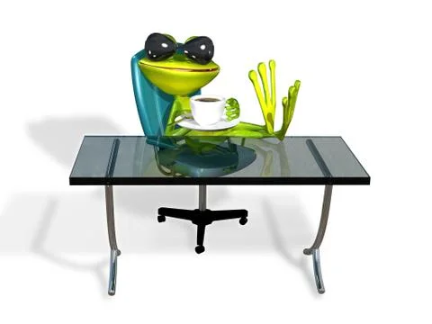 Frog at a table with coffee Stock Illustration