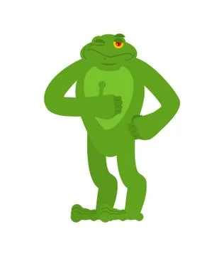 Frog thumbs up and winks. Toad happy emoji. Anuran Vector illustration Ilustración de archivo