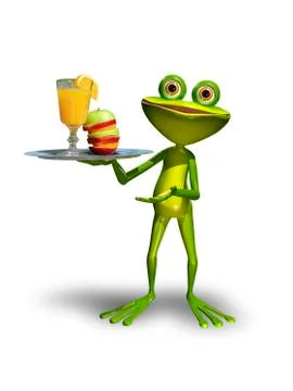 Frog with a tray with juice Stock Illustration