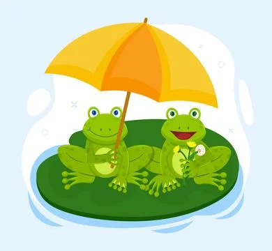 Frog under umbrella Stock Illustration