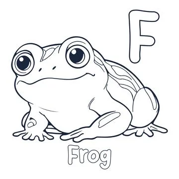 Frog vector illustration Black and white Frog alphabet coloring book or pag.. Stock Illustration