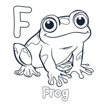 Frog vector illustration Black and white Frog alphabet coloring book or pag.. Stock Illustration