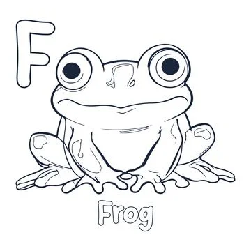 Frog vector illustration Black and white Frog alphabet coloring book or pag.. Stock Illustration